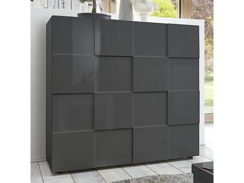 Credenza da salotto con due ante design geometrico 121x111 MCL3 grigio lucido