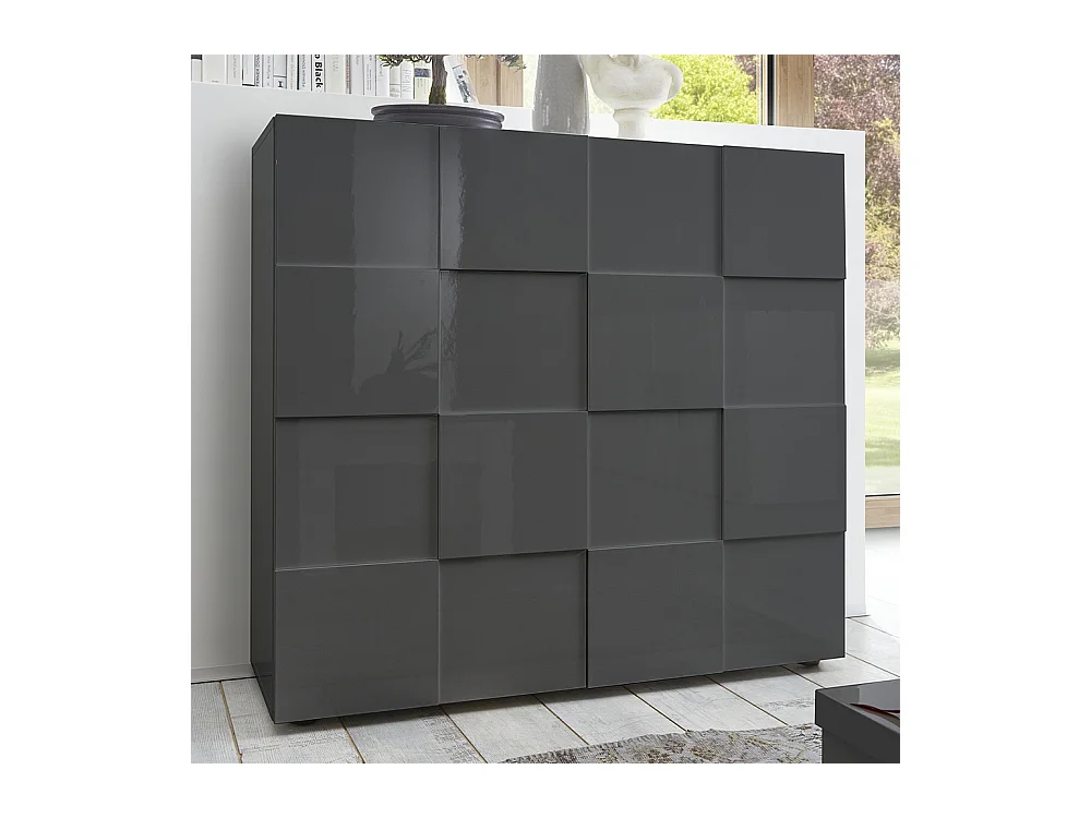 Credenza da salotto con due ante design geometrico 121x111 MCL3 grigio lucido