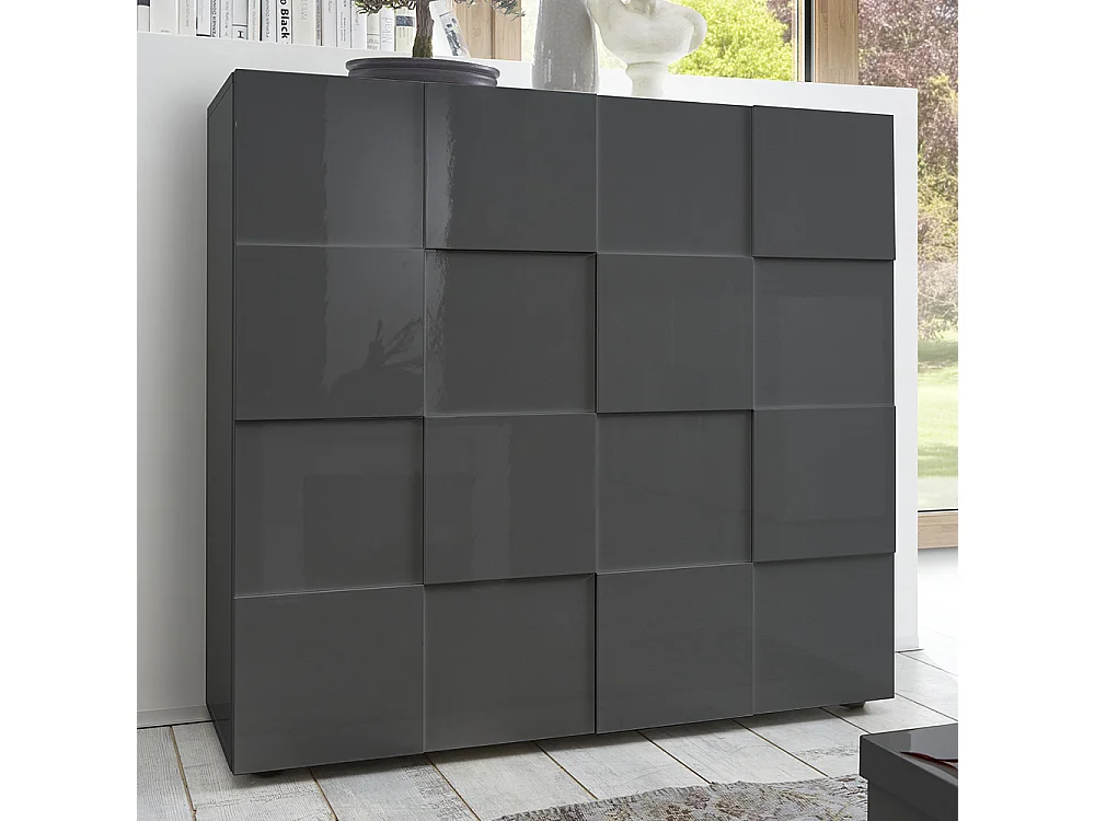 Credenza da salotto con due ante design geometrico 121x111 MCL3 grigio lucido
