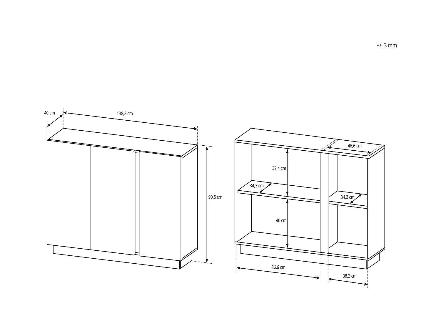 Madia moderna 138x90cm bianca con dettagli rovere  MALK2