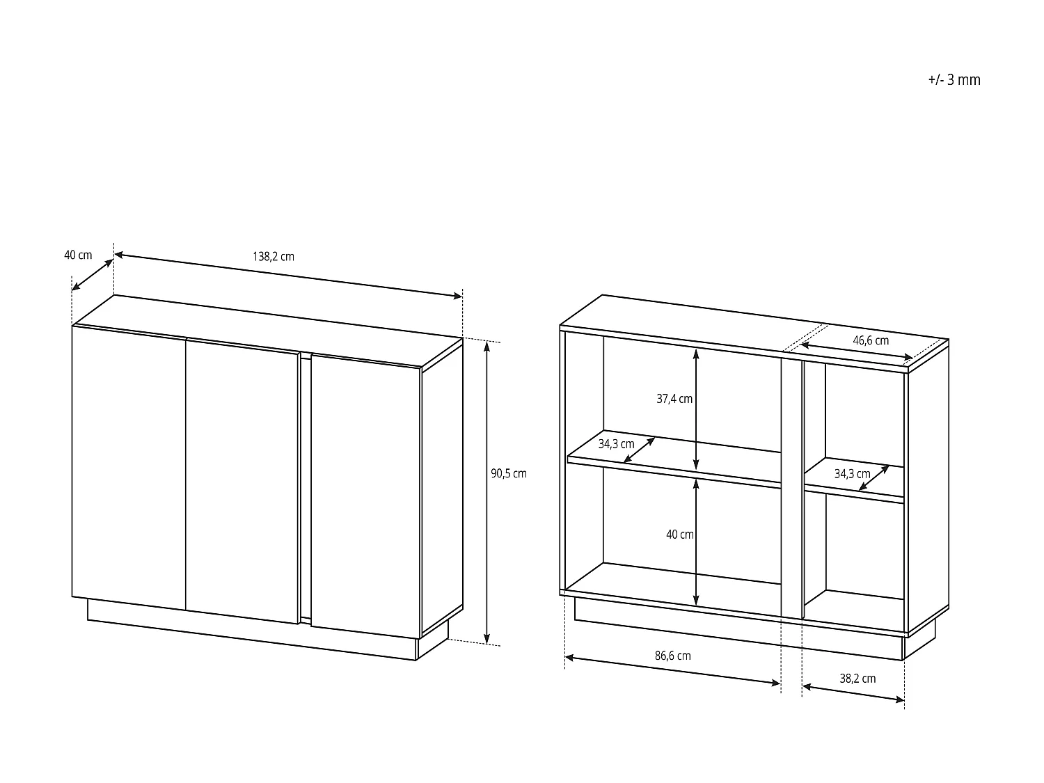Madia moderna 138x90cm bianca con dettagli rovere  MALK2
