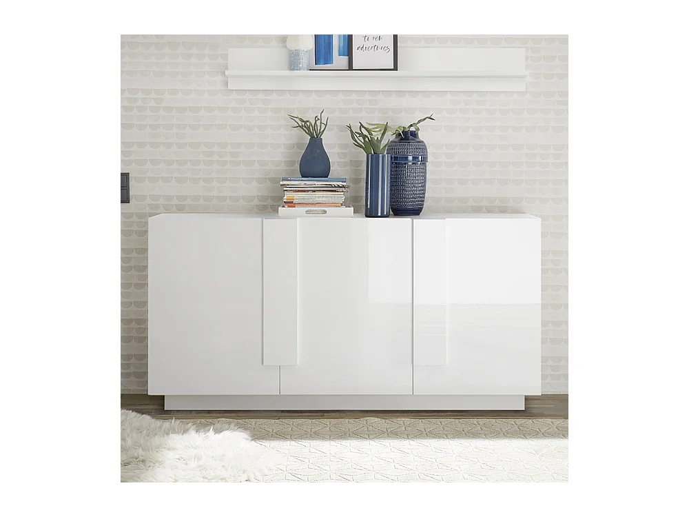 Madia moderna da living con tre ante battenti e maniglia rettangolare 181x90 ML27 bianco lucido