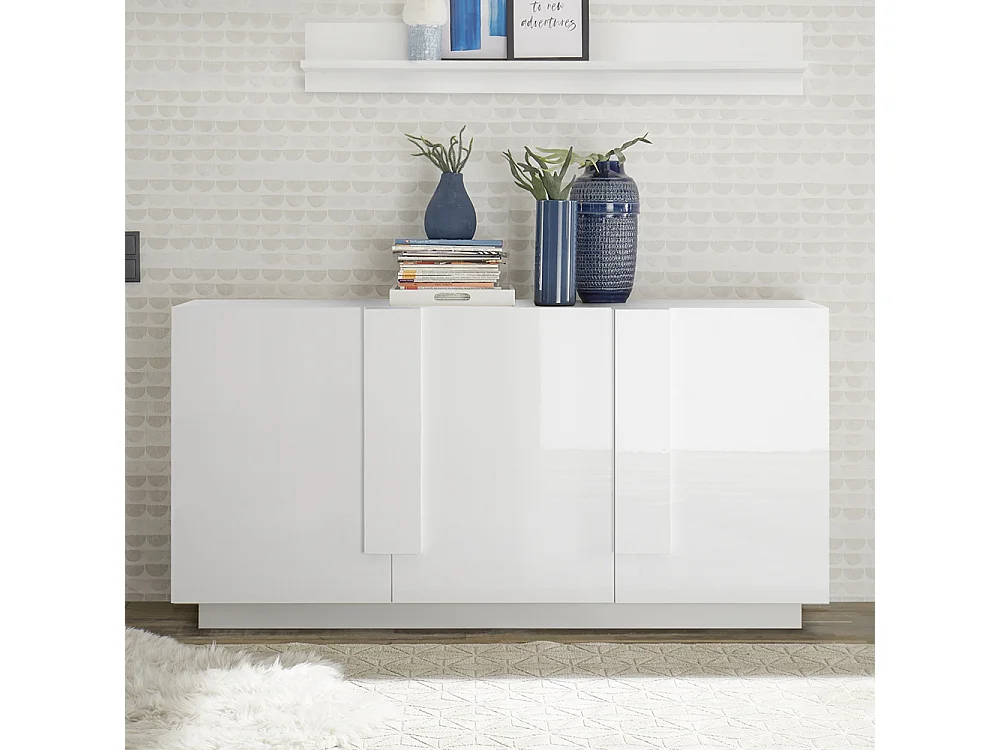 Madia moderna da living con tre ante battenti e maniglia rettangolare 181x90 ML27 bianco lucido