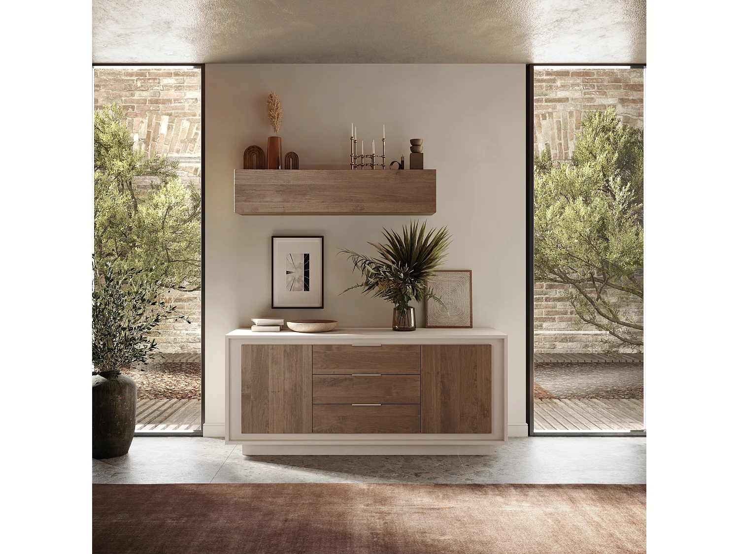 Madia moderna 2 ante 184x80 cm cashmere e rovere scuro ML55