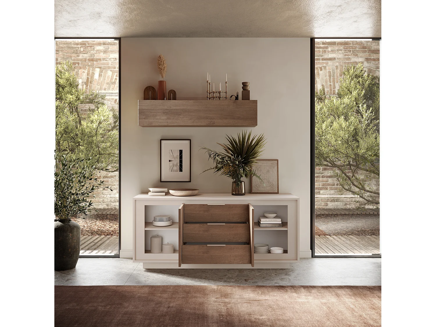 Madia moderna 2 ante 184x80 cm cashmere e rovere scuro ML55