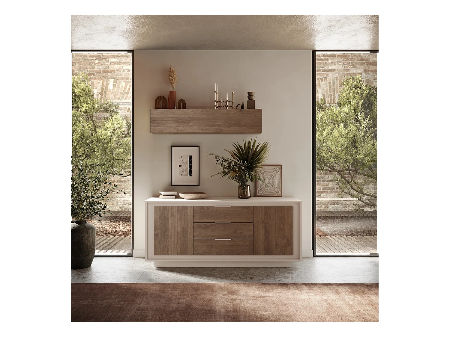 Madia moderna 2 ante 184x80 cm cashmere e rovere scuro ML55