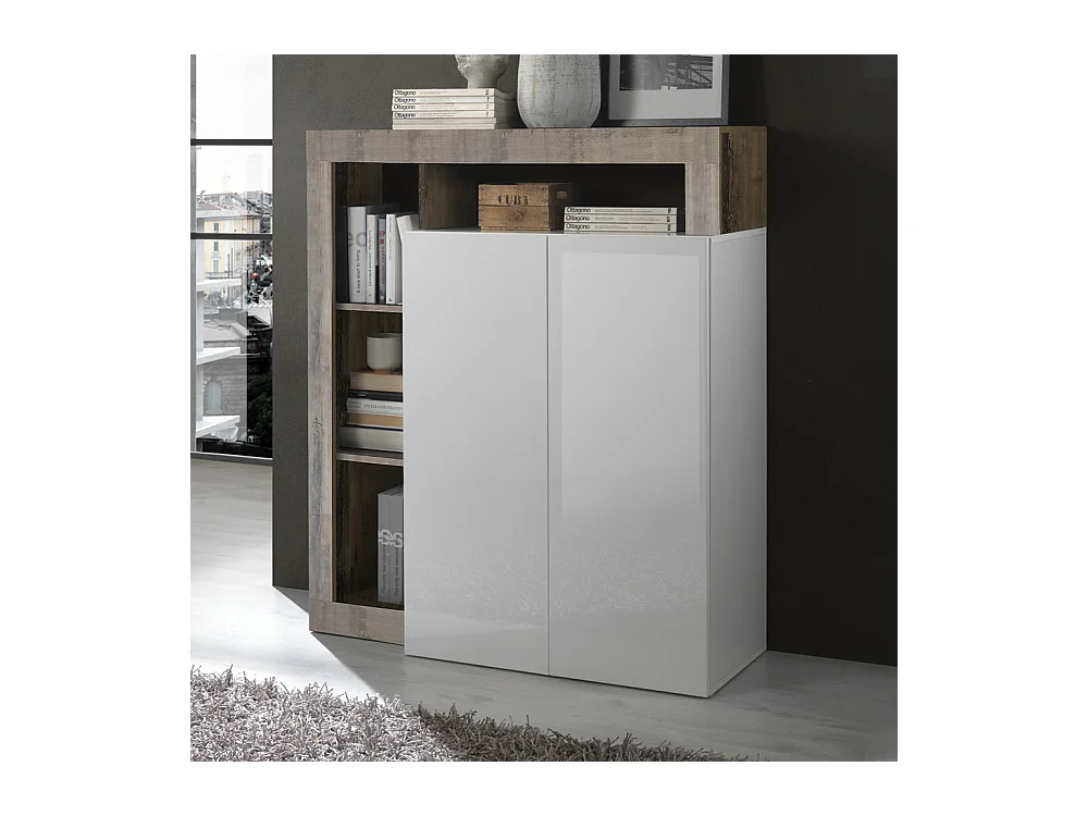 Madia piccola e alta da soggiorno con due ante e ripiano design moderno 108x127 ML21 bianco e pero