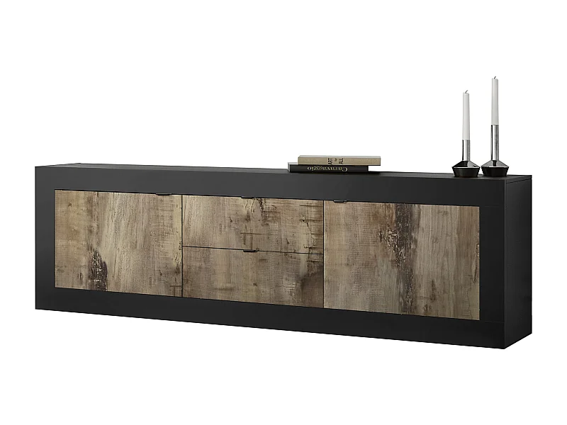 Madia da soggiorno con due ante e due cassetti design effetto legno 210x66 ML6 nero e pero