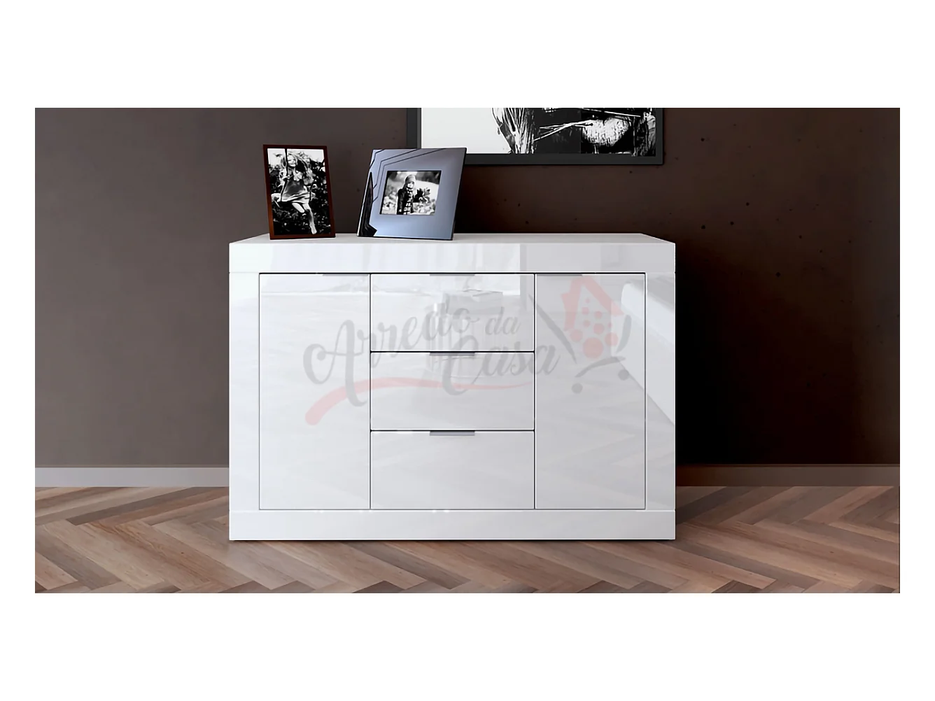 Madia da sala con cassetti e ante design moderno 120x80 bianco lucido MI2