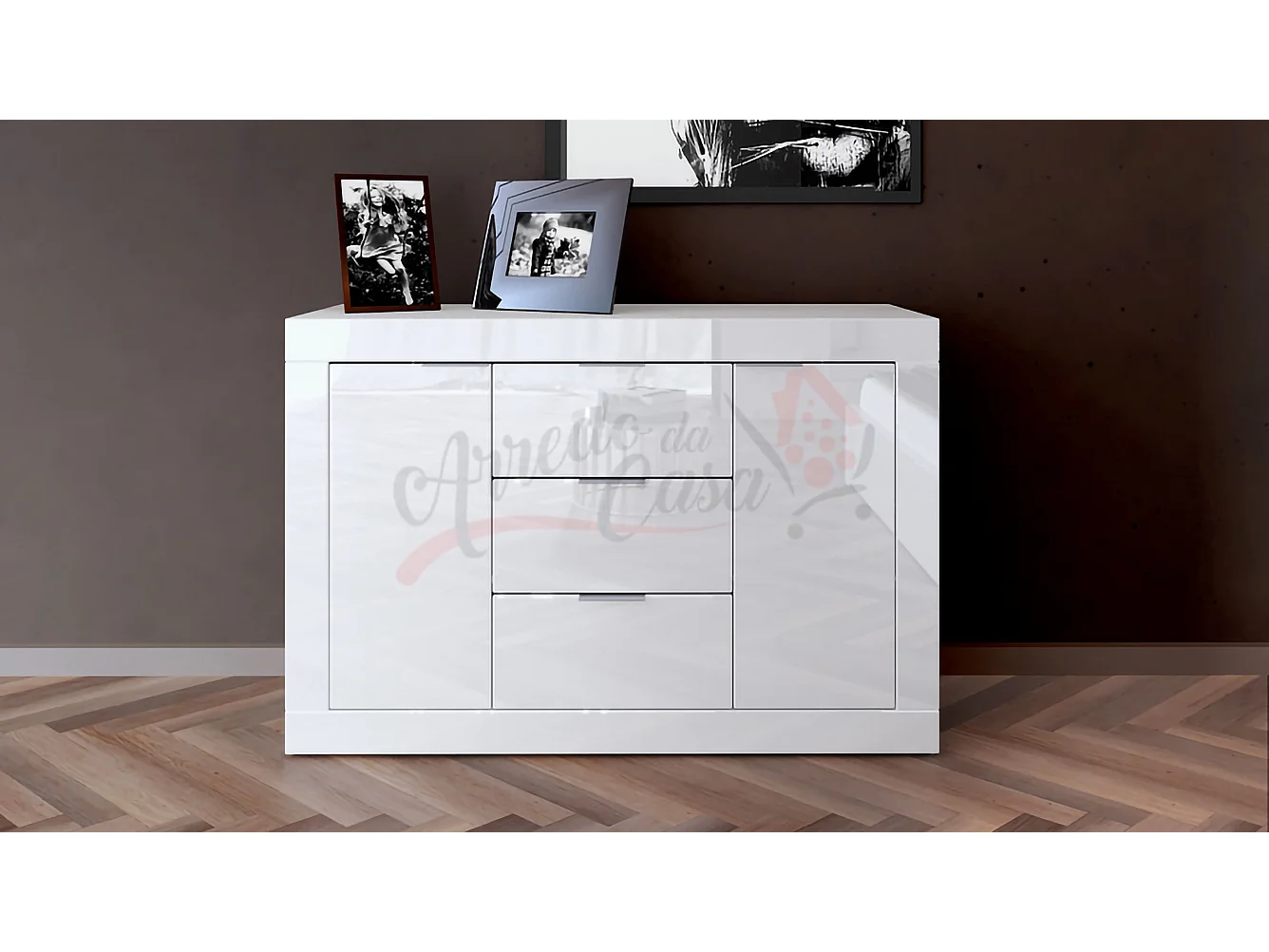 Madia da sala con cassetti e ante design moderno 120x80 bianco lucido MI2