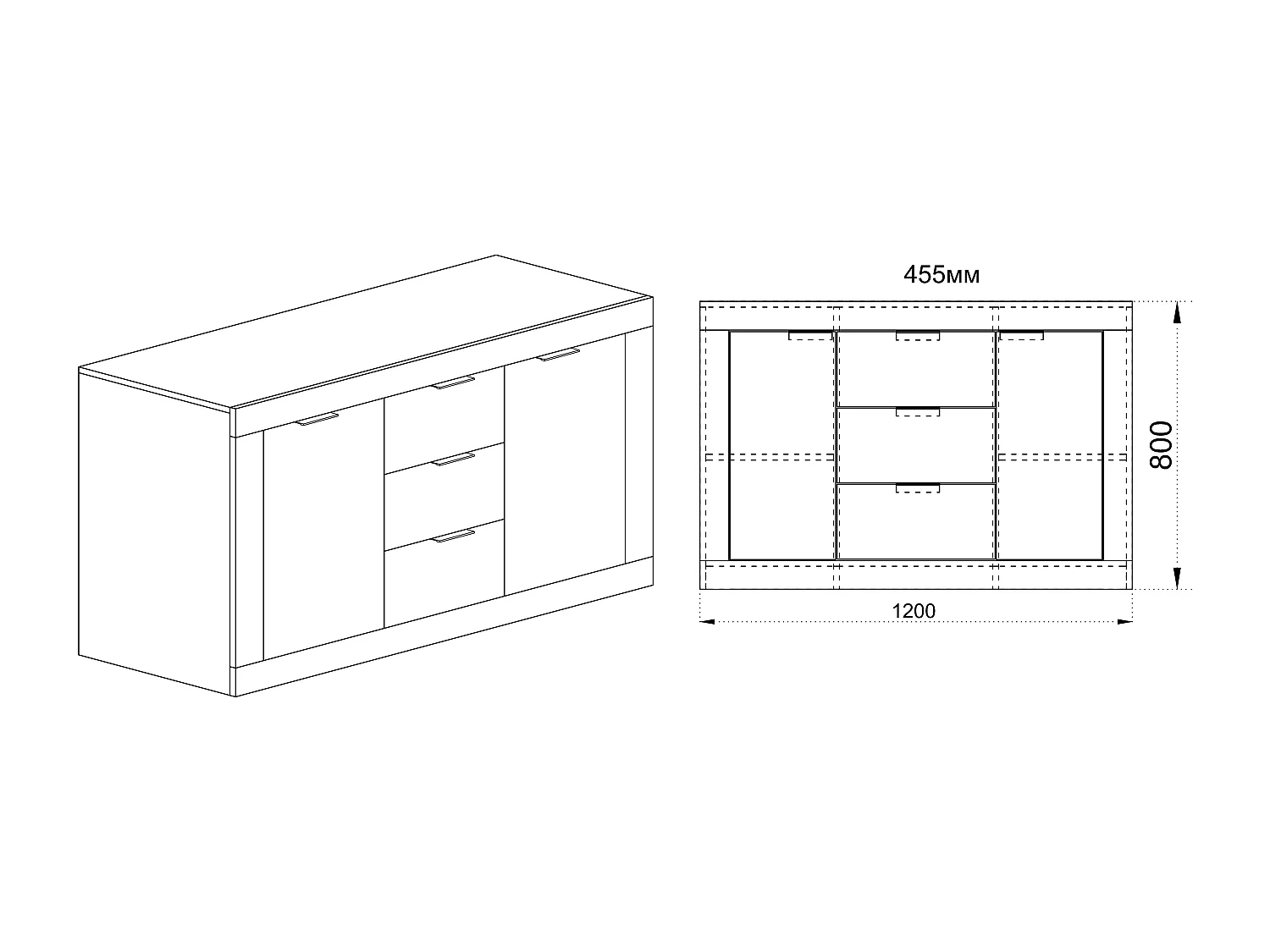 Madia da sala con cassetti e ante design moderno 120x80 bianco lucido MI2