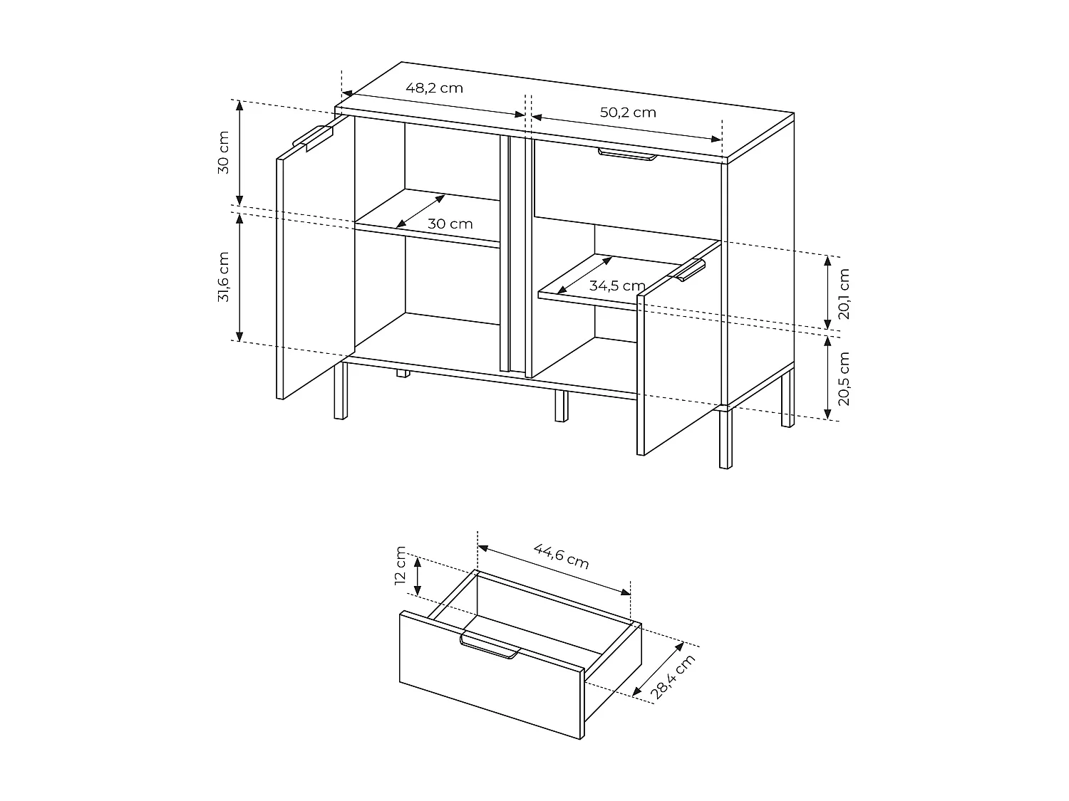 Madia moderna 103x81cm con 2 ante e 1 cassetto antracite con dettagli oro MALK14