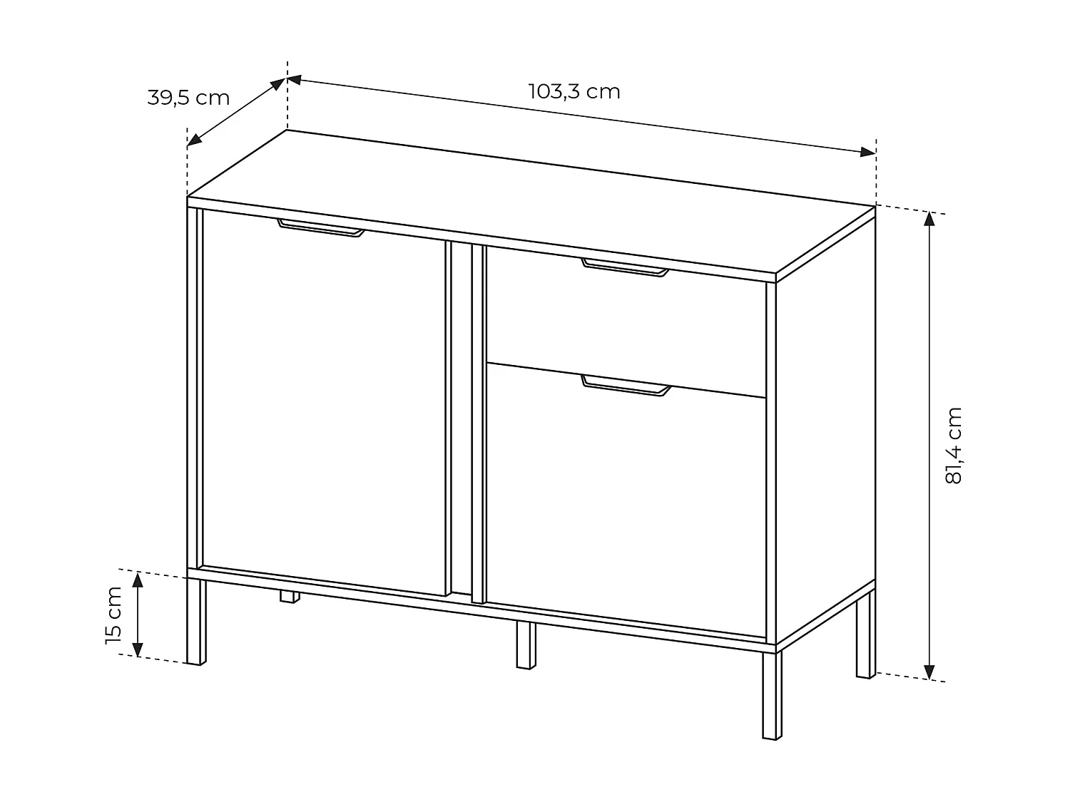 Madia moderna 103x81cm con 2 ante e 1 cassetto antracite con dettagli oro MALK14