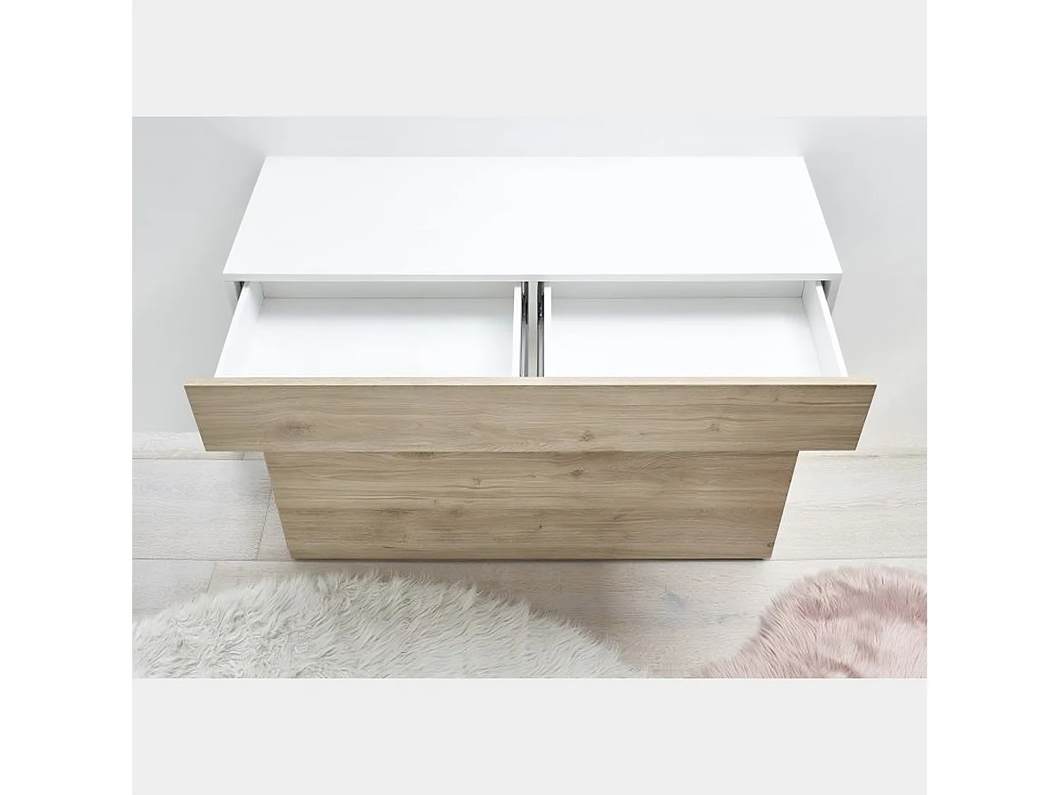 Madia design moderno con un cassetto e un’anta a ribalta da soggiorno 110x82 ML43 bianco lucido