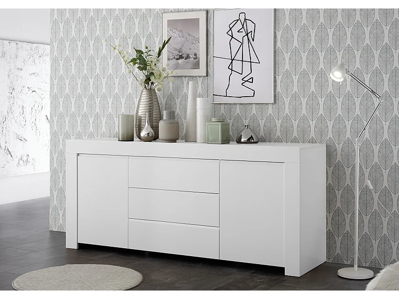 Madia moderna due ante e tre cassetti con maniglia a gola 184x81 ML15 bianco opaco