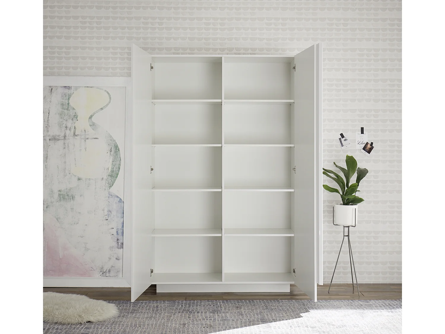 Madia a colonna per zona giorno con due ante battenti 121x193 ML30 bianco lucido