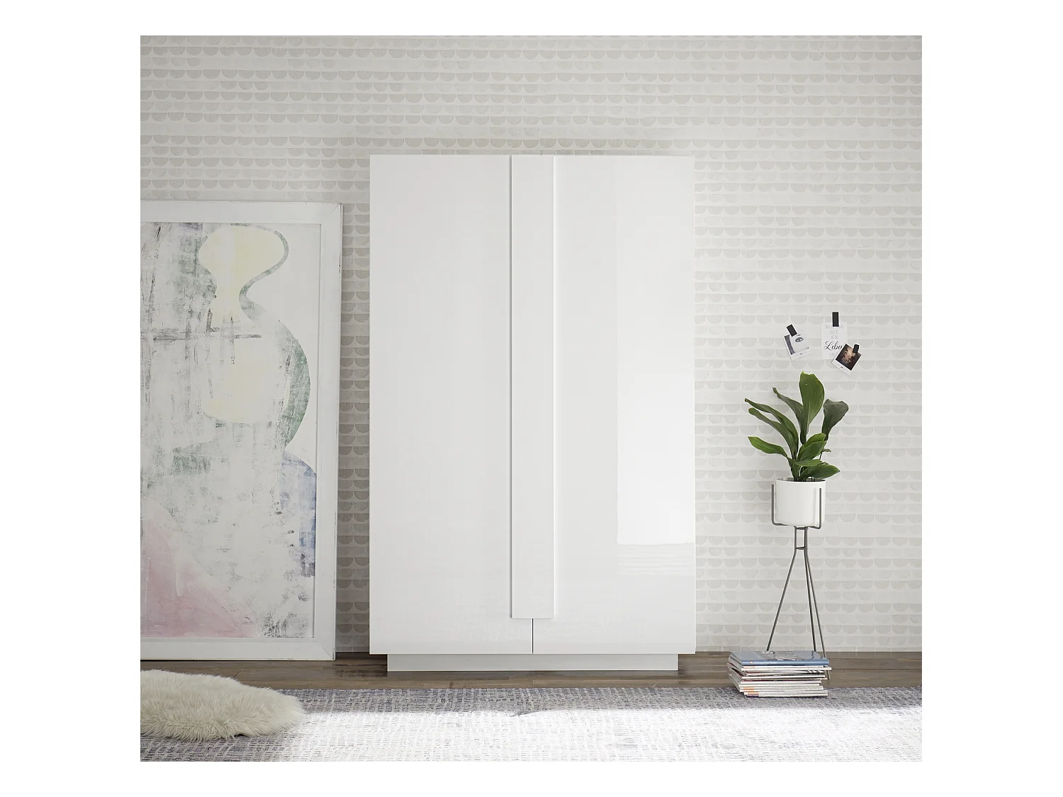 Madia a colonna per zona giorno con due ante battenti 121x193 ML30 bianco lucido