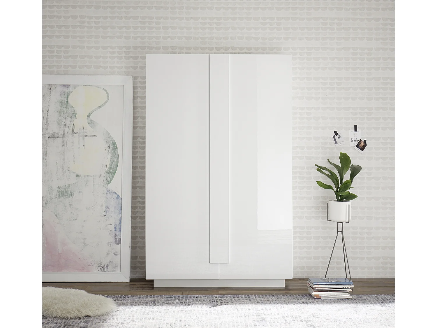 Madia a colonna per zona giorno con due ante battenti 121x193 ML30 bianco lucido