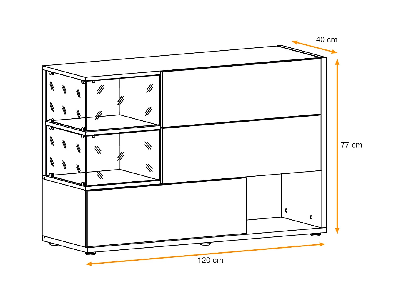 Madia moderna con vetrinetta e anta effetto legno MP1 120x77 grigio perla e quercia
