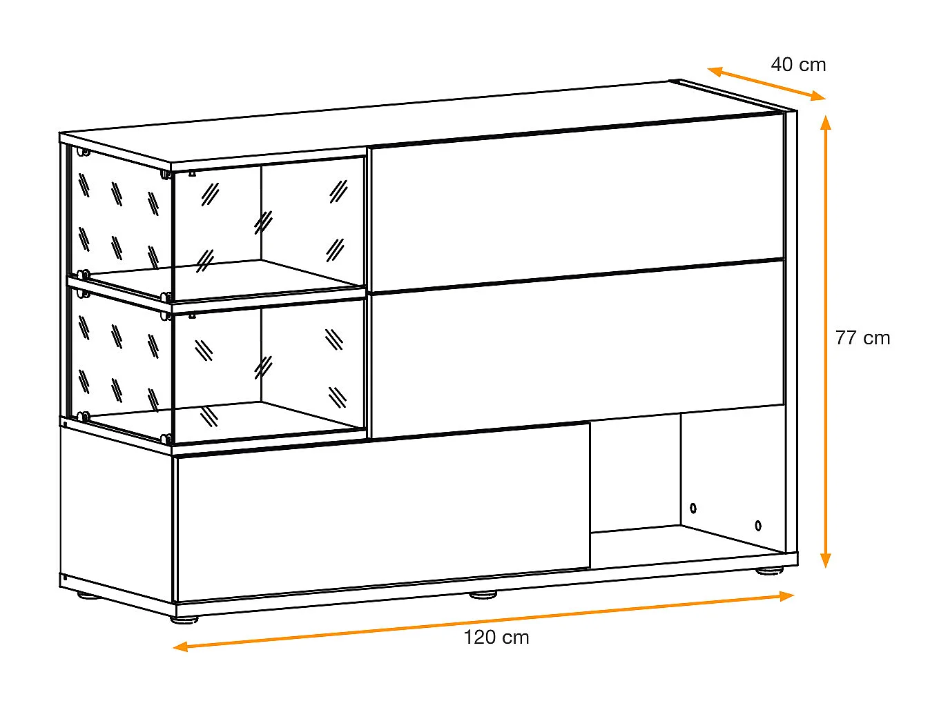Madia moderna con vetrinetta e anta effetto legno MP1 120x77 grigio perla e quercia