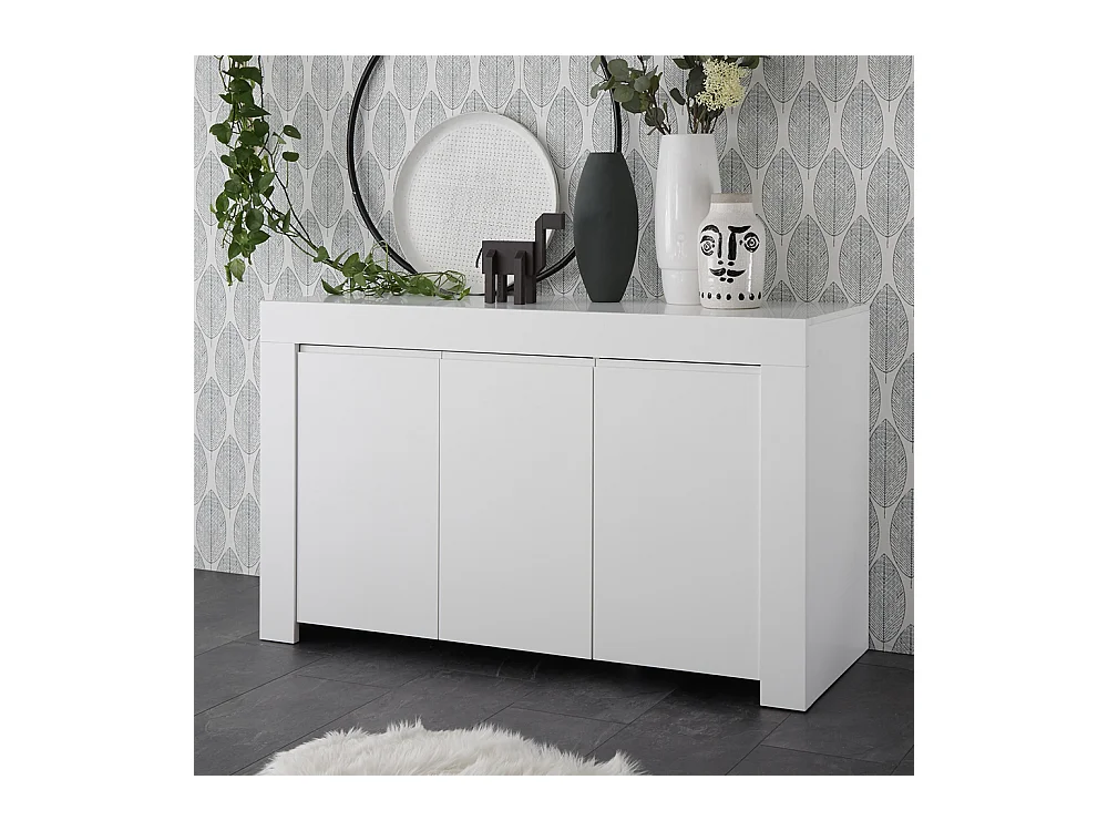 Madia design moderno tre ante battenti con maniglia a gola 138x81 ML16 bianco opaco