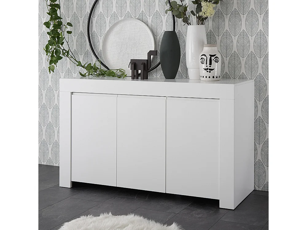 Madia design moderno tre ante battenti con maniglia a gola 138x81 ML16 bianco opaco