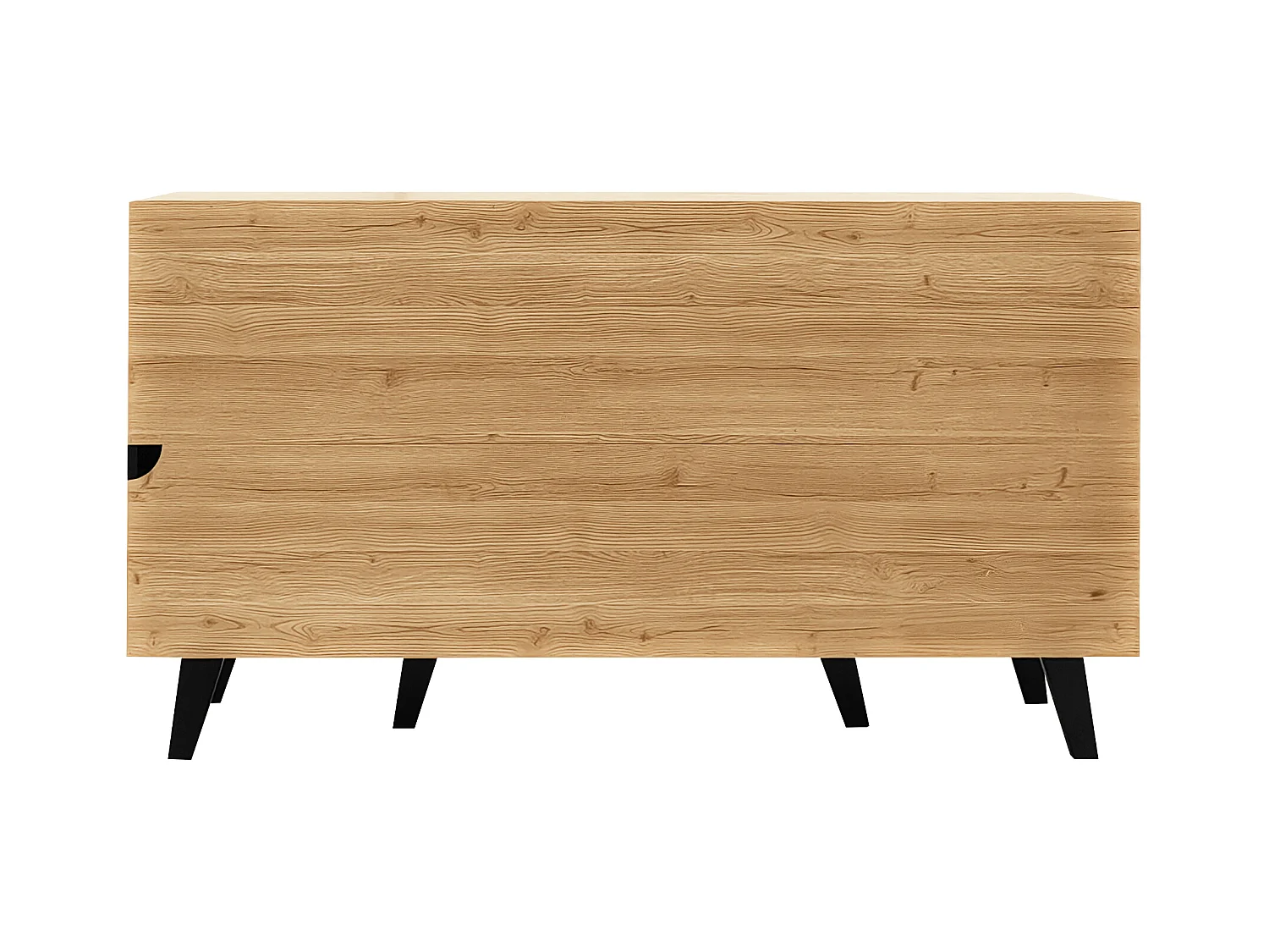 Buffet 140x41x78.5cm avec 3 portes et LED, en placage woodgrain, naturel et noir