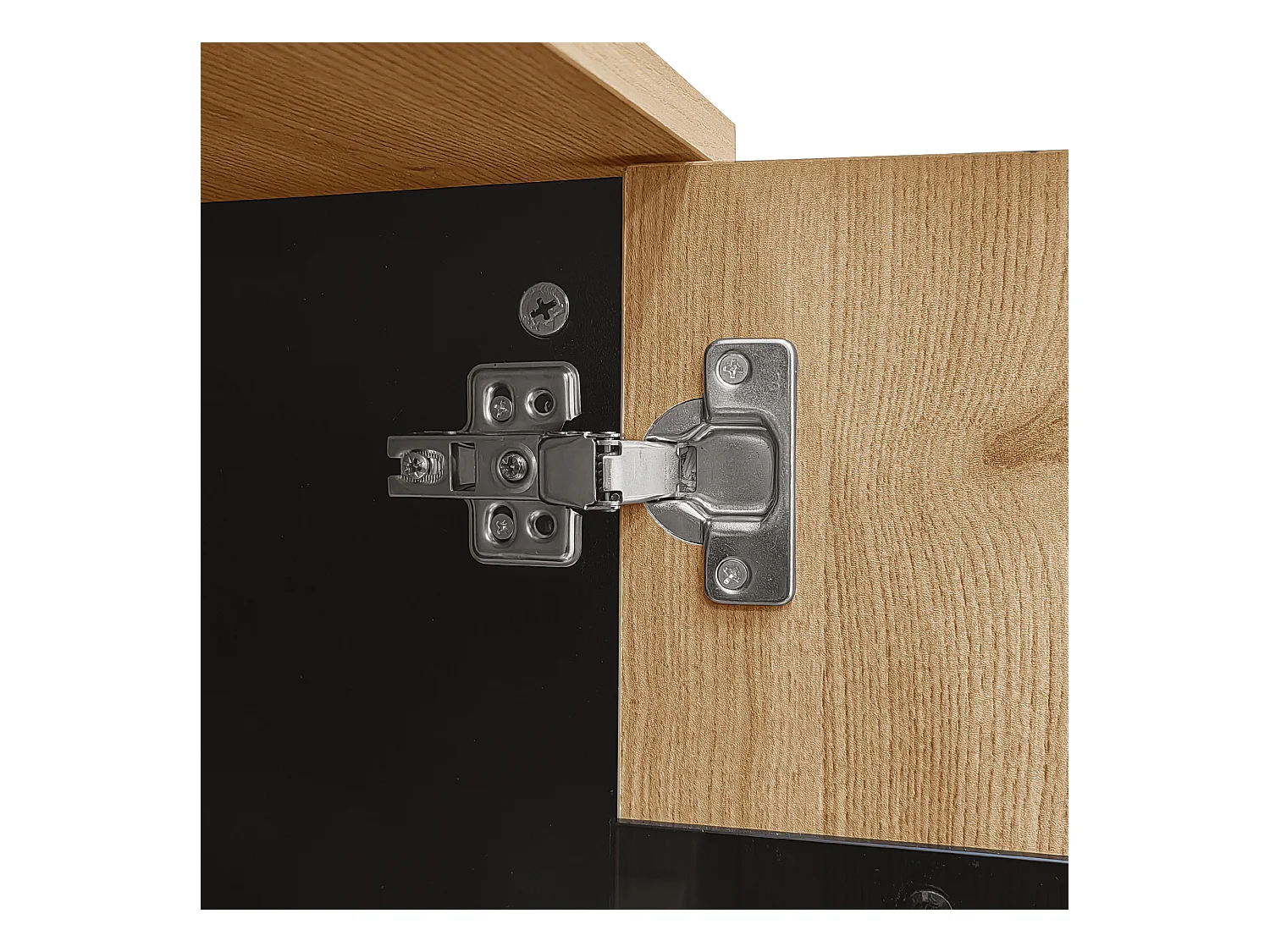 Buffet 140x41x78.5cm avec 3 portes et LED, en placage woodgrain, naturel et noir