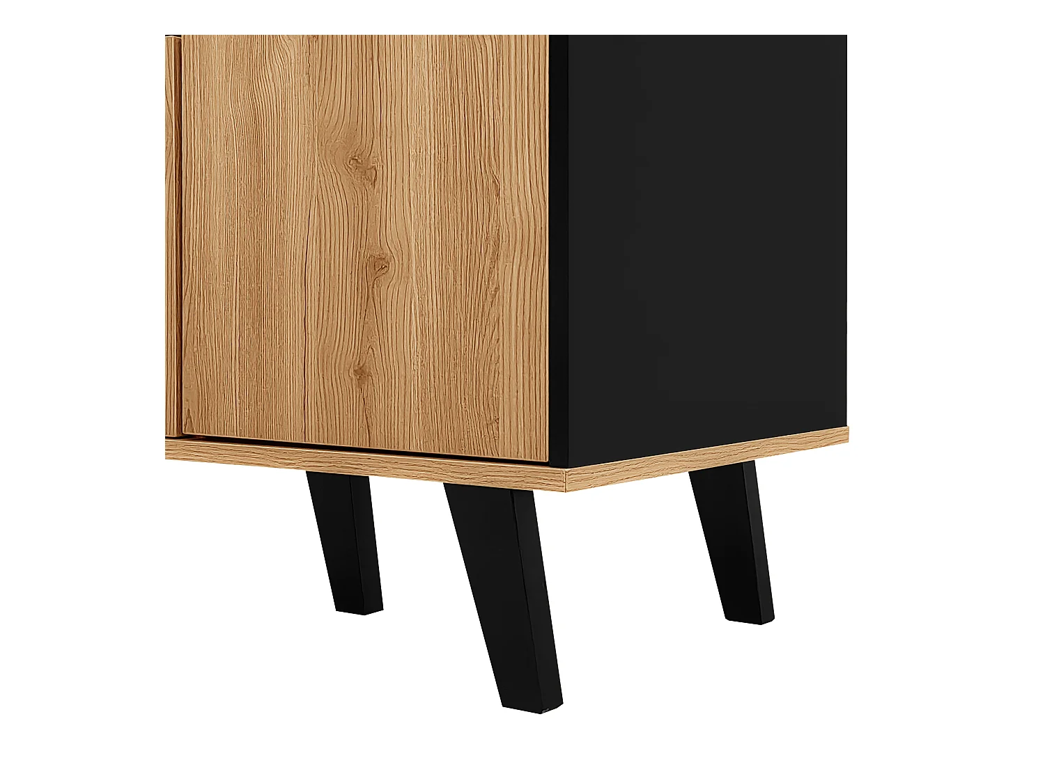 Buffet 140x41x78.5cm avec 3 portes et LED, en placage woodgrain, naturel et noir