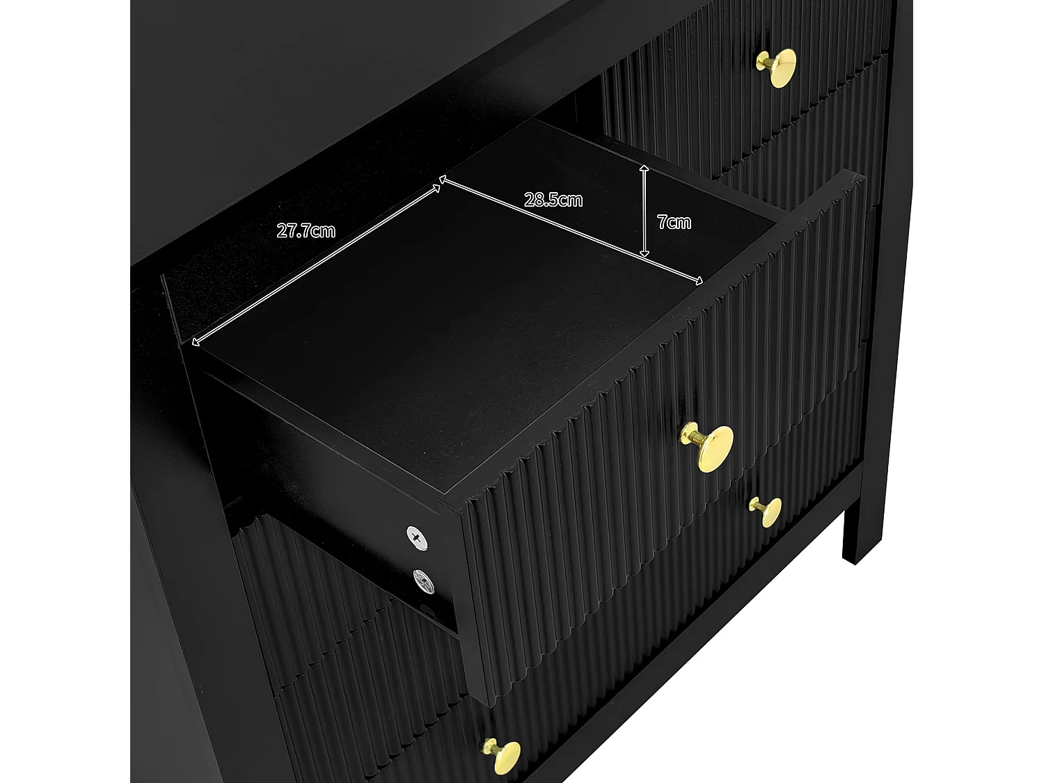 Buffet 79x39.5x80.5cm avec 5 tiroirs, corps en noir avec poigneés dorés