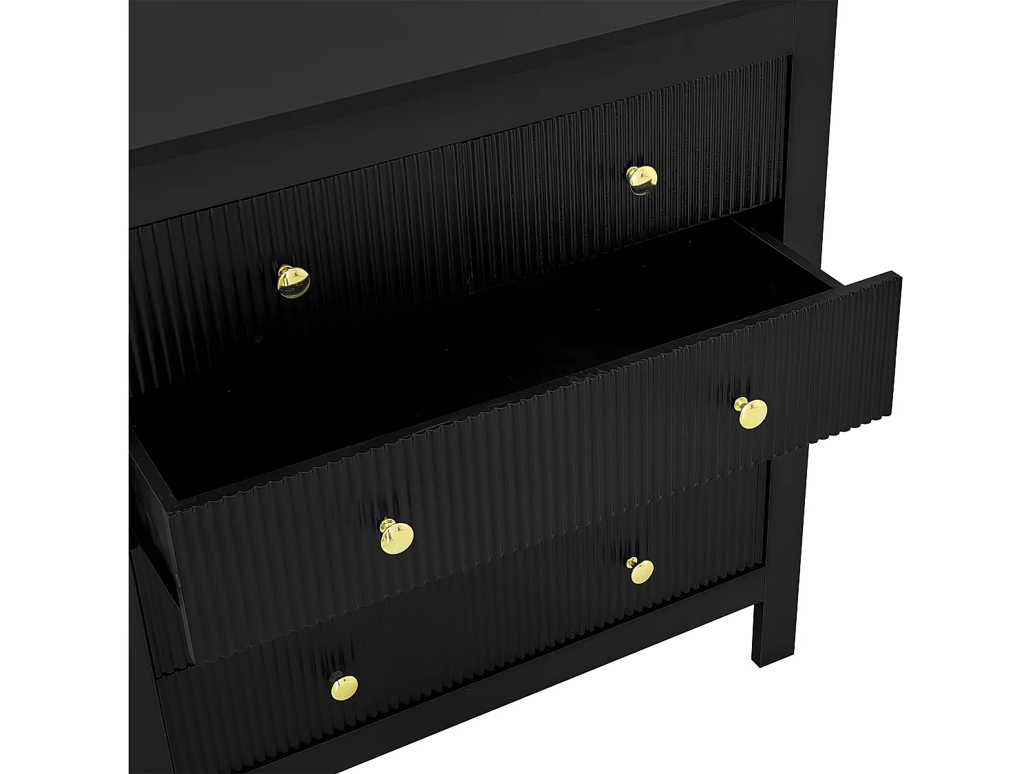 Buffet 79x39.5x80.5cm avec 5 tiroirs, corps en noir avec poigneés dorés