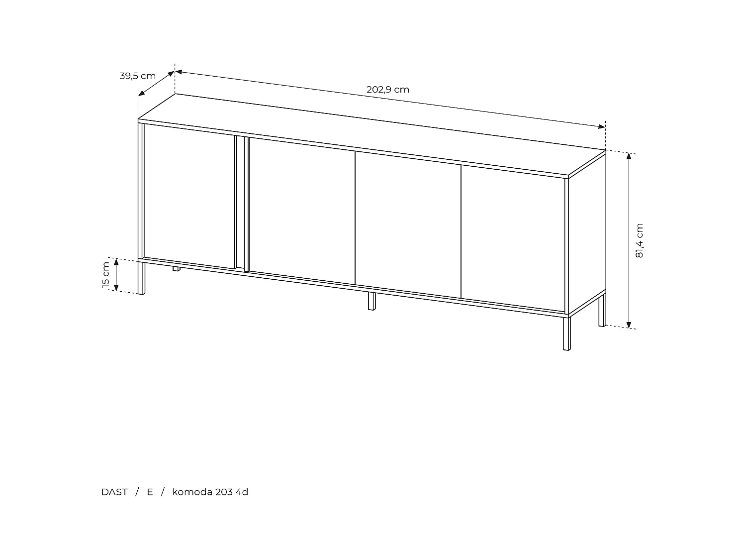 Madia moderna 203x81cm con luce LED 4 ante beige MALK9