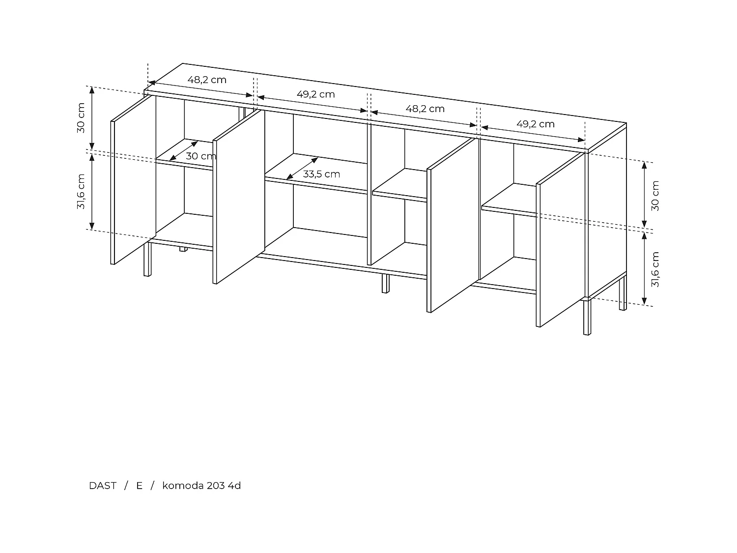 Madia moderna 203x81cm con luce LED 4 ante beige MALK9