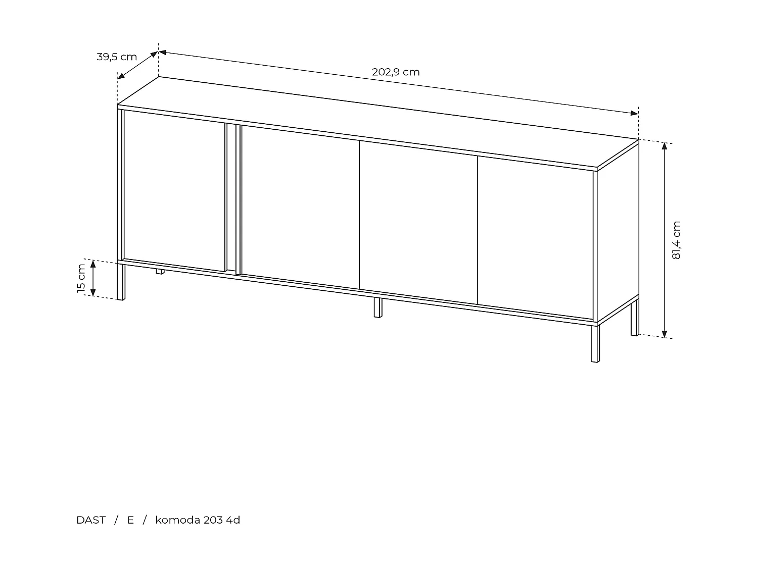 Madia moderna 203x81cm con luce LED 4 ante beige MALK9