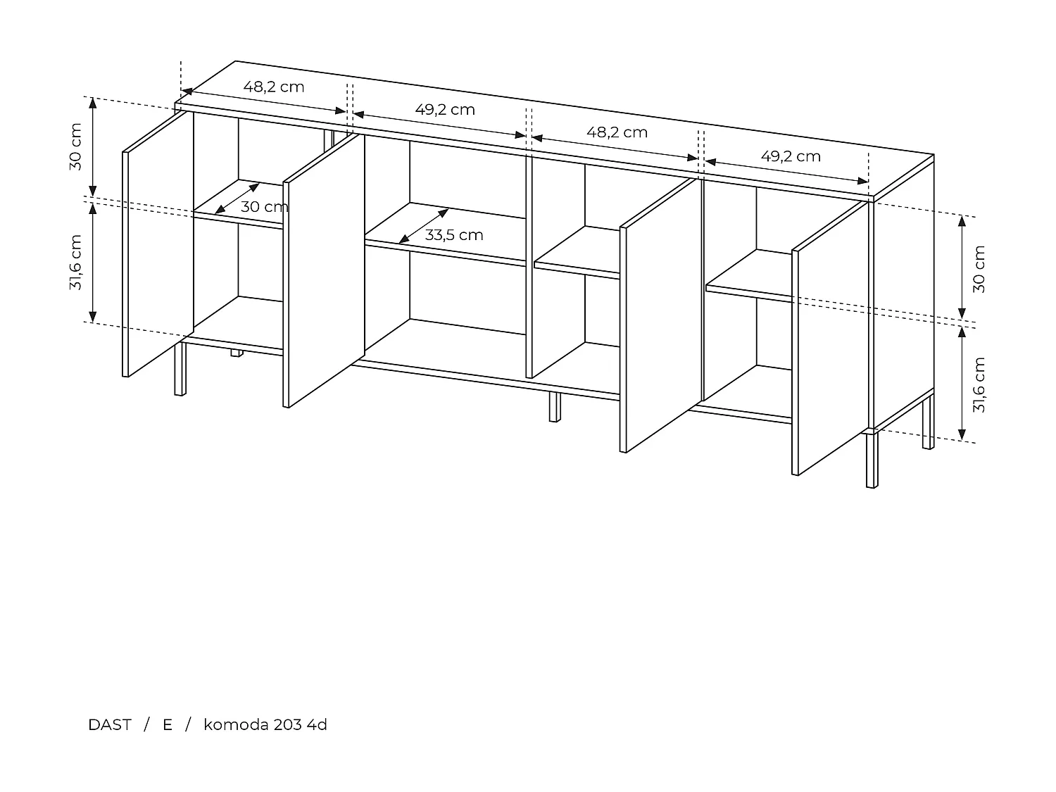 Madia moderna 203x81cm con luce LED 4 ante beige MALK9