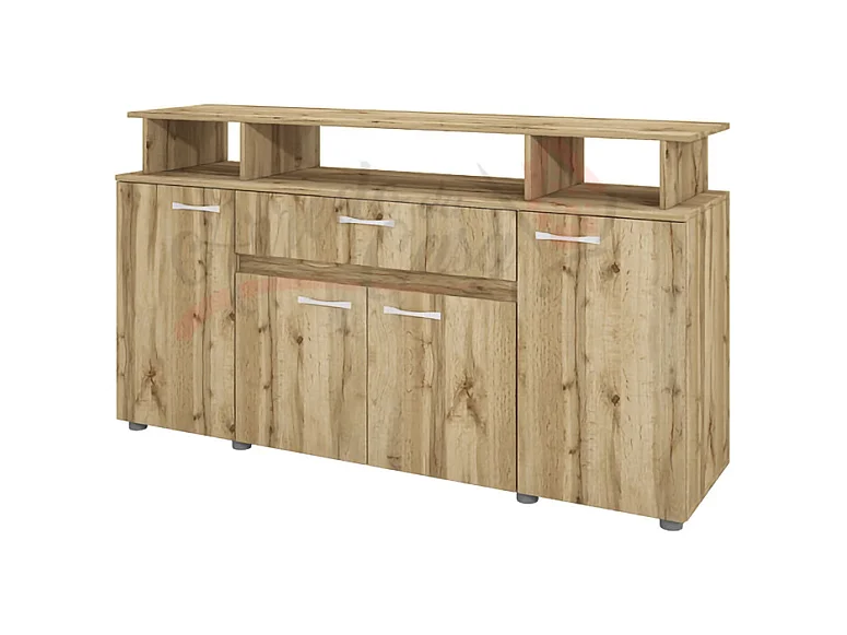 Madia per soggiorno con cassetto e quattro ante effetto legno MI14 153,6x85 rovere