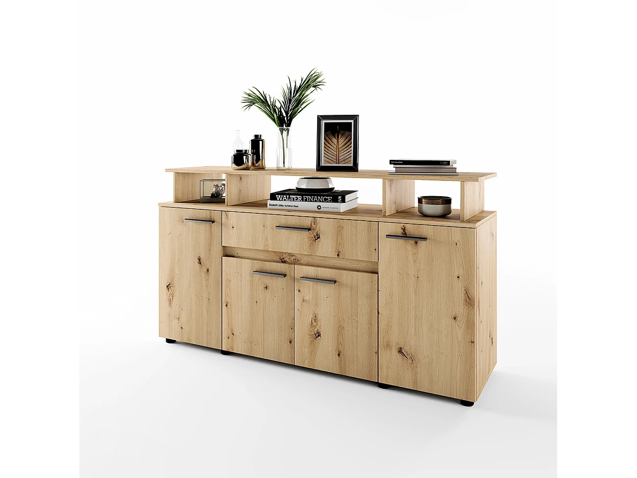 Madia per soggiorno con cassetto e quattro ante effetto legno MI14 153,6x85 rovere