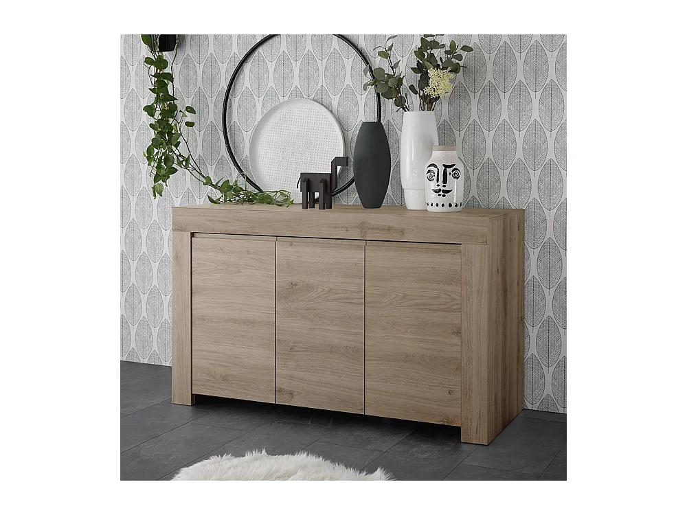 Madia design moderno tre ante battenti con maniglia a gola 138x81 ML16 rovere cadiz