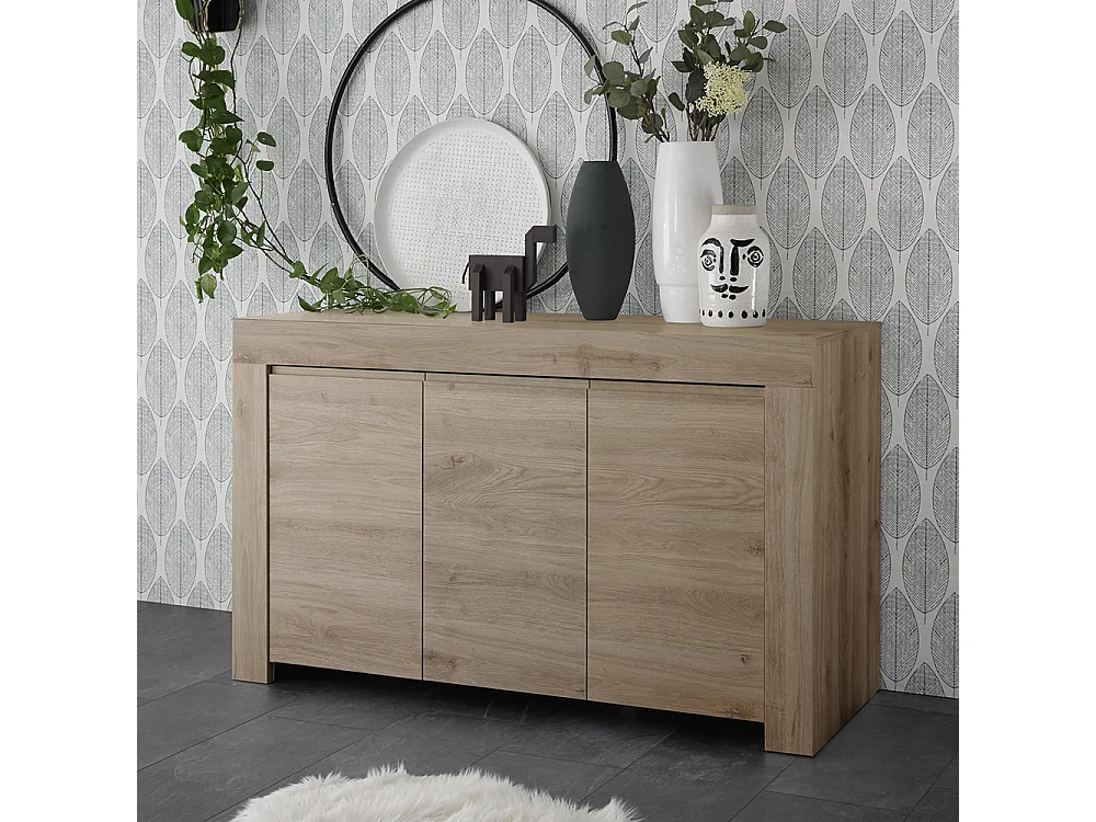 Madia design moderno tre ante battenti con maniglia a gola 138x81 ML16 rovere cadiz