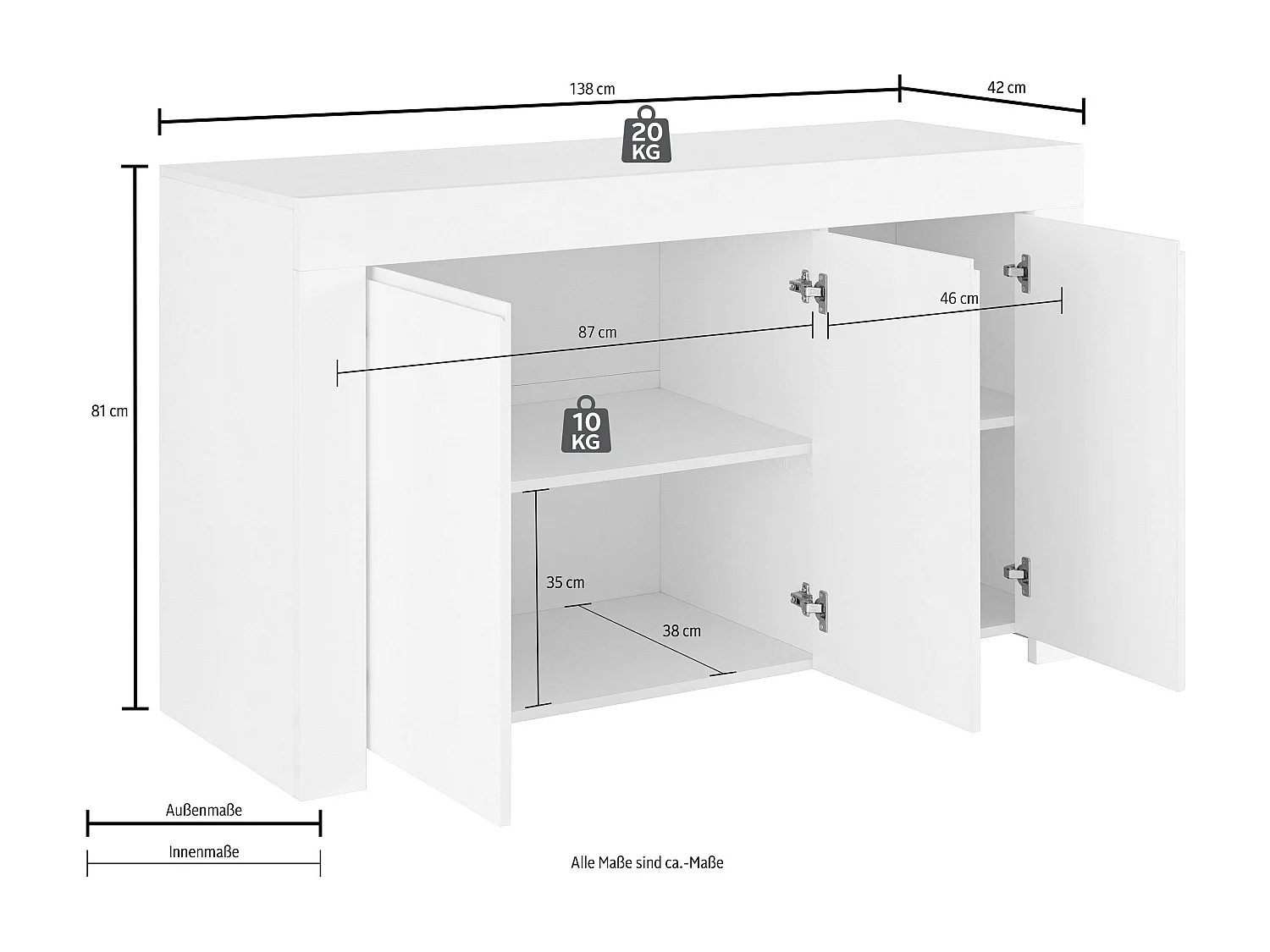 Madia design moderno tre ante battenti con maniglia a gola 138x81 ML16 rovere cadiz