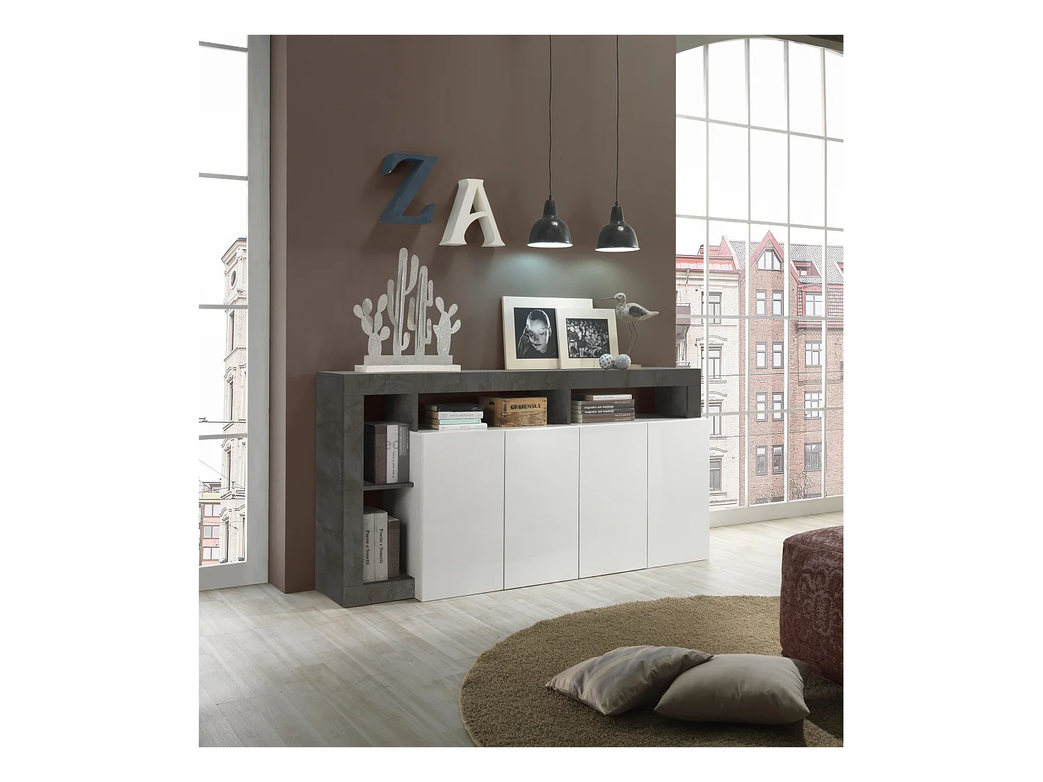 Madia da soggiorno design moderno con quattro ante e ripiano 184x93 ML17 bianco e ossido