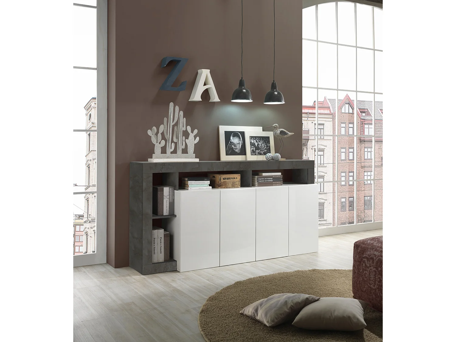 Madia da soggiorno design moderno con quattro ante e ripiano 184x93 ML17 bianco e ossido