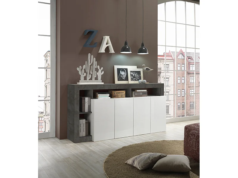 Madia da soggiorno design moderno con quattro ante e ripiano 184x93 ML17 bianco e ossido