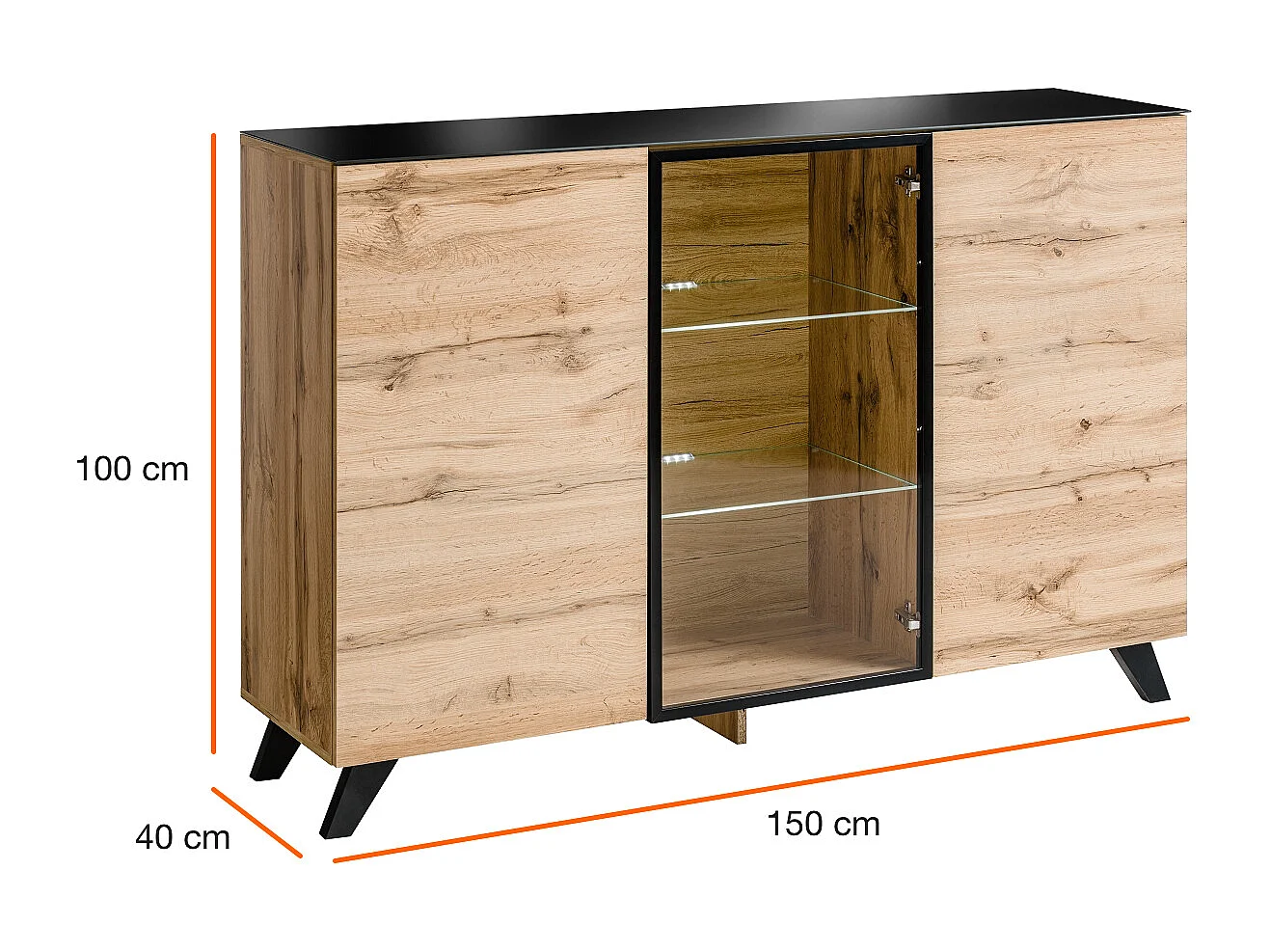 Madia grande design moderno effetto legno per sala con vetrina centrale 150x100 rovere MP18