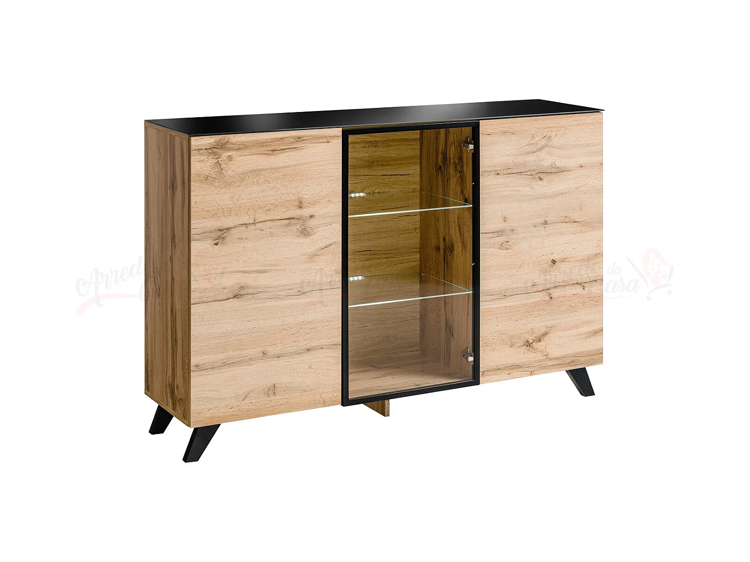 Madia grande design moderno effetto legno per sala con vetrina centrale 150x100 rovere MP18