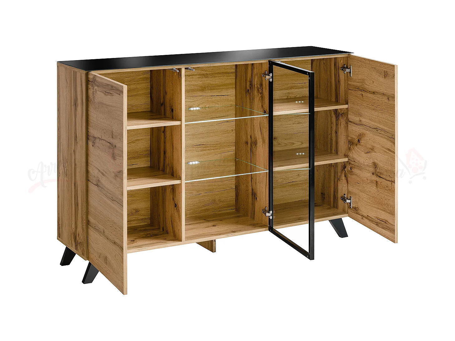 Madia grande design moderno effetto legno per sala con vetrina centrale 150x100 rovere MP18