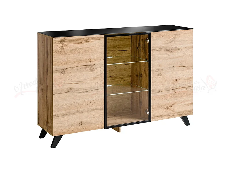 Madia grande design moderno effetto legno per sala con vetrina centrale 150x100 rovere MP18