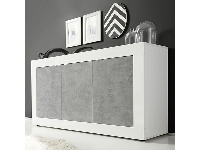 Madia moderna da soggiorno con tre ante battenti design moderno 160x86 ML7 bianco e cemento