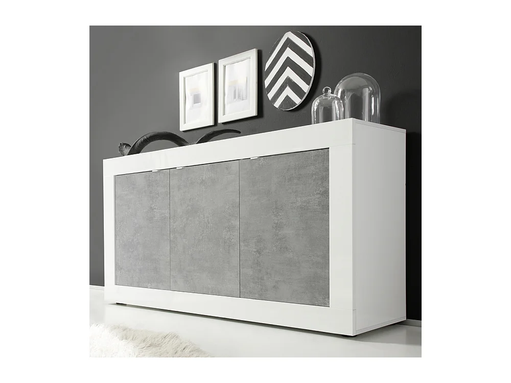 Madia moderna da soggiorno con tre ante battenti design moderno 160x86 ML7 bianco e cemento