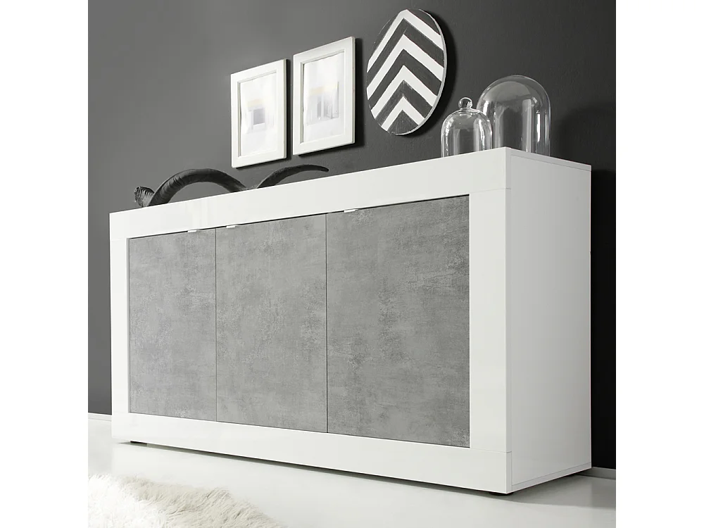 Madia moderna da soggiorno con tre ante battenti design moderno 160x86 ML7 bianco e cemento